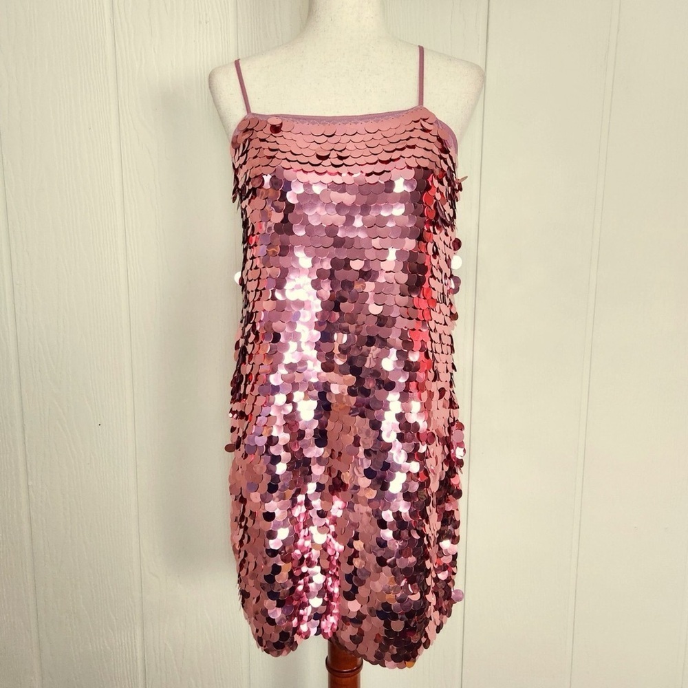 ‼️RARE‼️🎸A New Day🎸🔥NWT🔥Paillette Mini Slip Dress in Pink—S